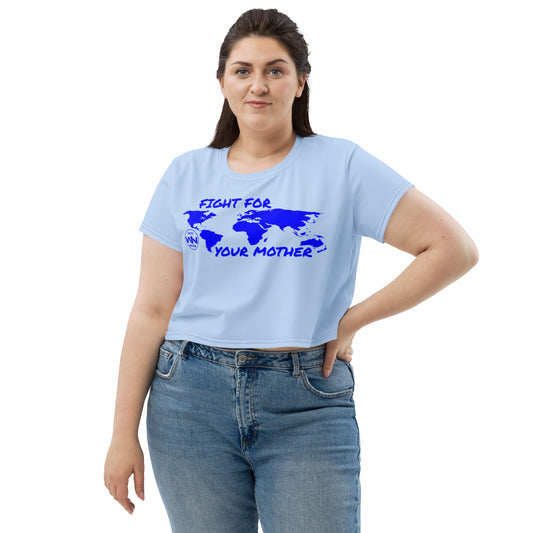 OCEAN SOUL SAVIOR - FIGHT FOR YOUR MOTHER - BLUE - CROP TEE